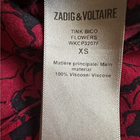 Zadig & Voltaire Tink Bico Flowers Logo Blouse Long Sleeve Floral Dark Vampire - Picture 8 of 8